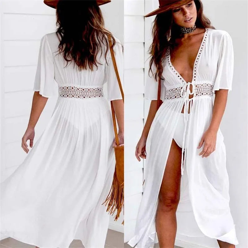 Plus Size White Beach Maxi Dress Cover Up