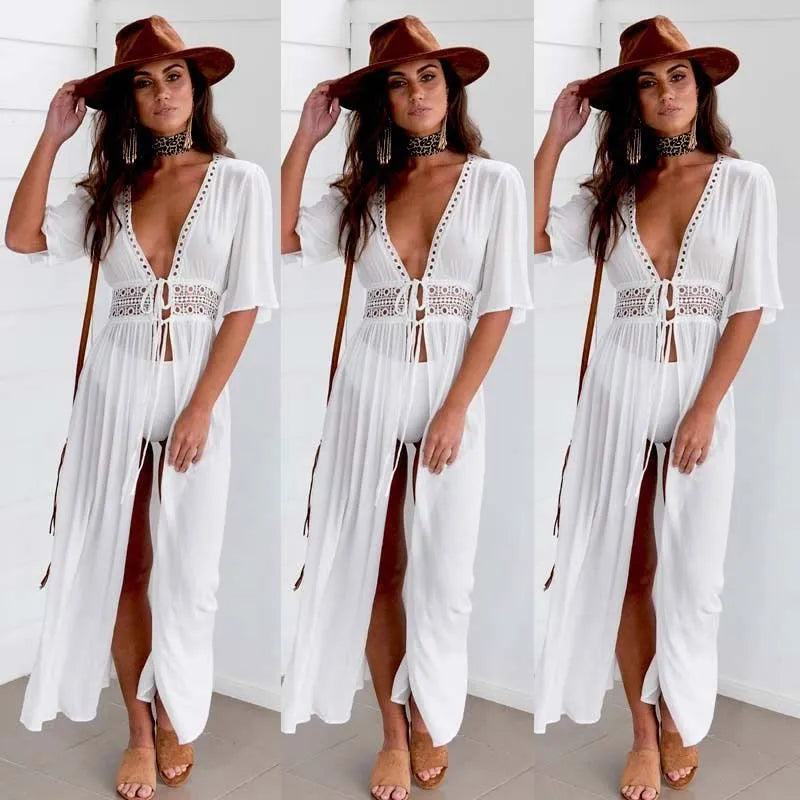 Plus Size White Beach Maxi Dress Cover Up