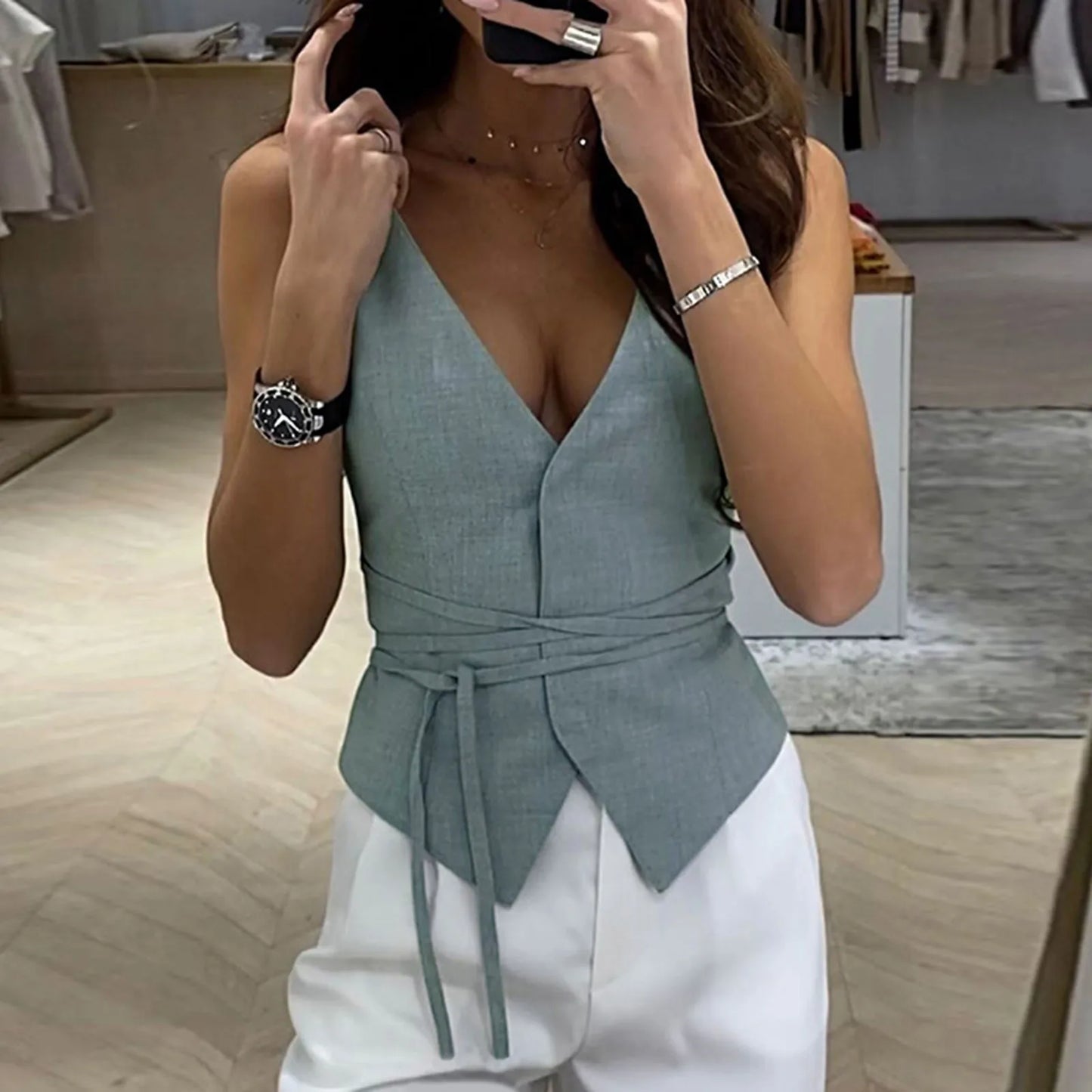 Summer Fashion V Neck Casual Crop Tops for Women