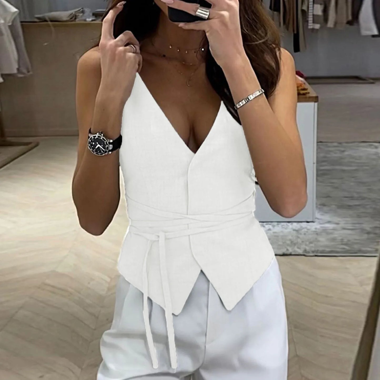 Summer Fashion V Neck Casual Crop Tops for Women