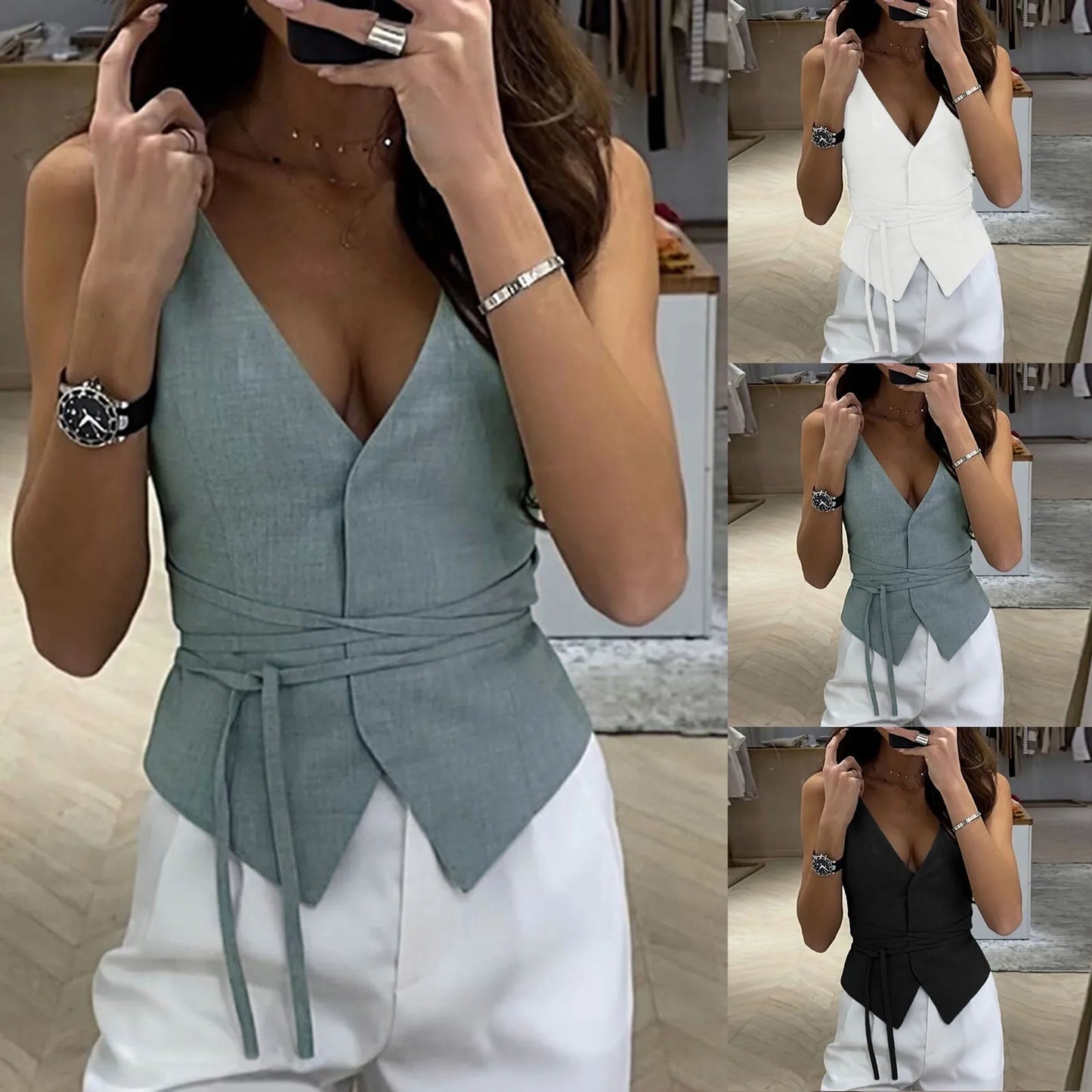 Summer Fashion V Neck Casual Crop Tops for Women