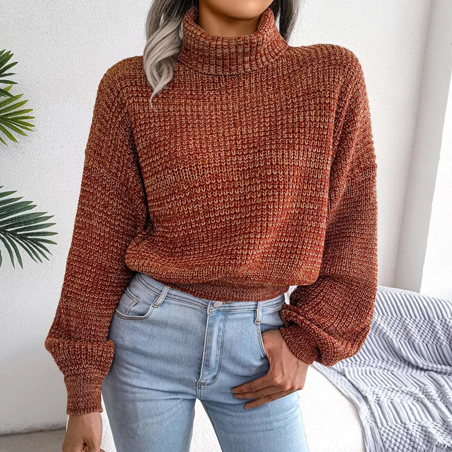 Loose Fit Knitted Turtleneck Sweater for Women