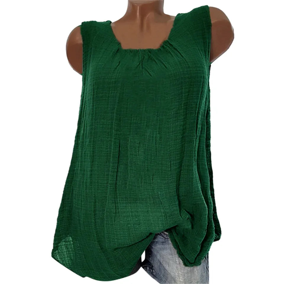 Women Sleeveless Cotton Linen Summer Tank Top