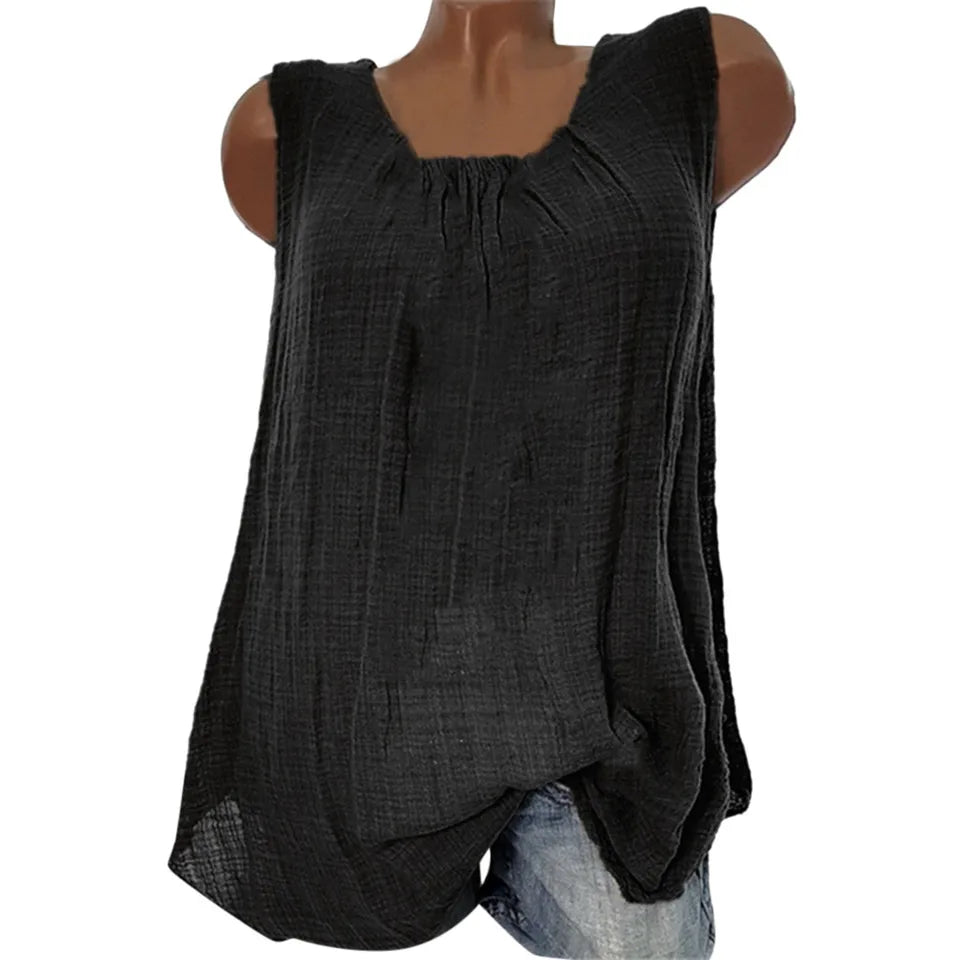 Women Sleeveless Cotton Linen Summer Tank Top