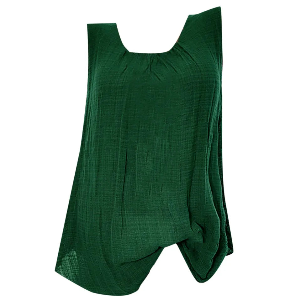 Women Sleeveless Cotton Linen Summer Tank Top
