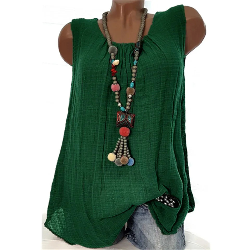 Women Sleeveless Cotton Linen Summer Tank Top