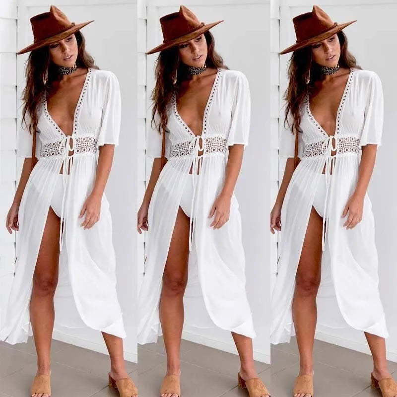 Plus Size White Beach Maxi Dress Cover Up