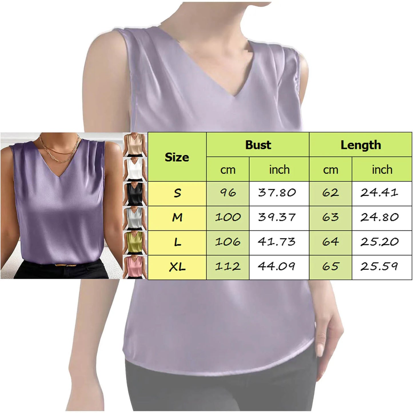 Summer V Neck Satin Casual Vest Top for Women