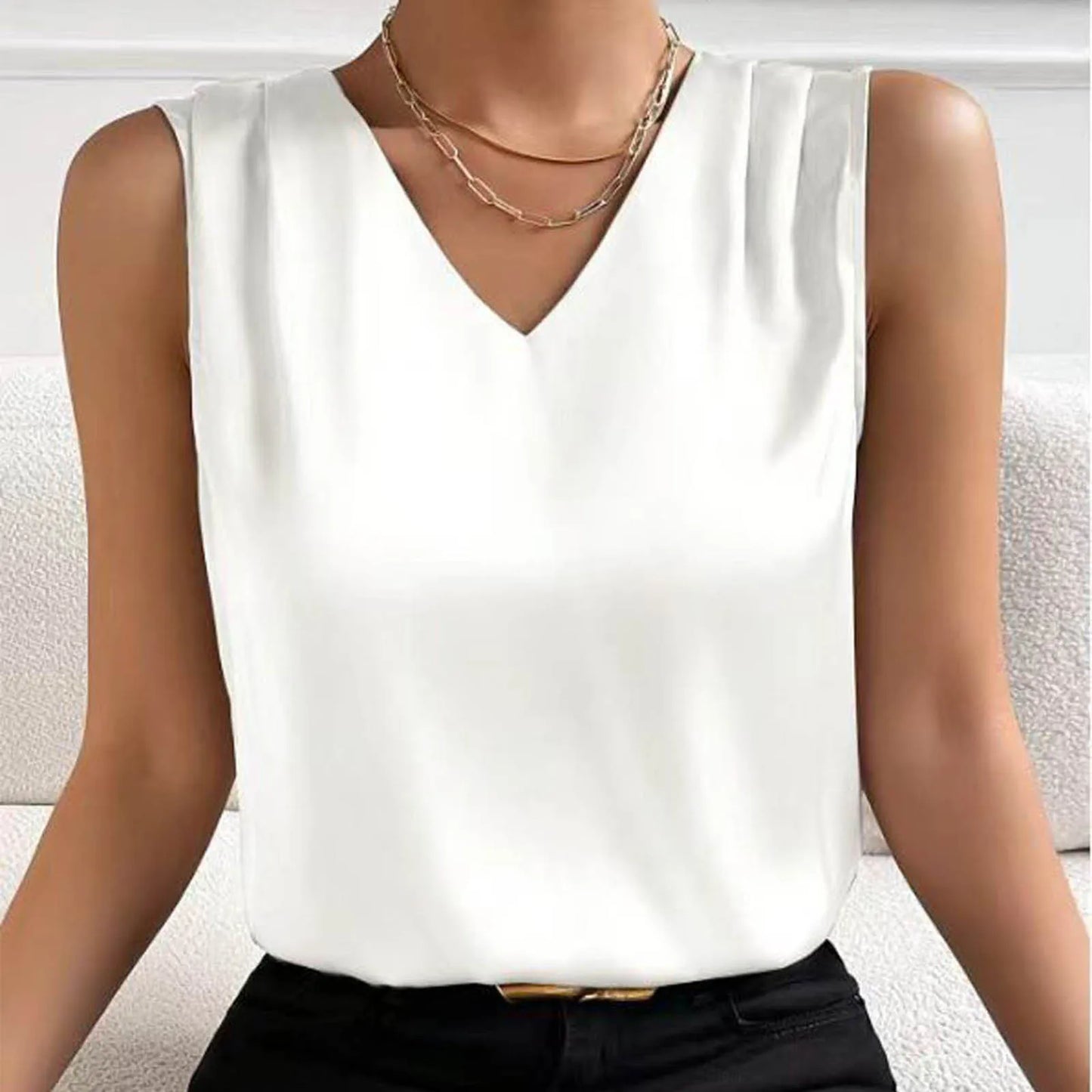 Summer V Neck Satin Casual Vest Top for Women