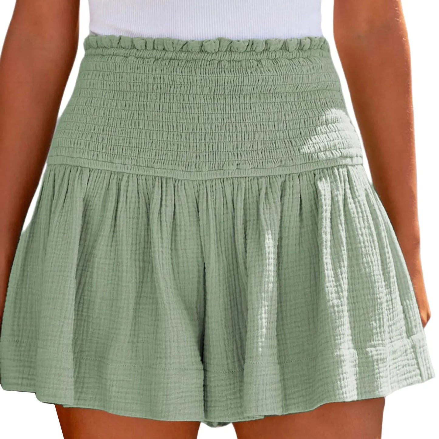 Cotton Flowy Casual High Waist Pleated Shorts