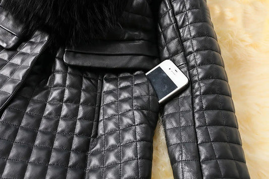 Women Long Sleeve Faux Leather Winter Jacket