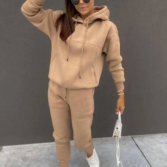 Mid Rise Cold Resistant Women Hoodie Jogger Set