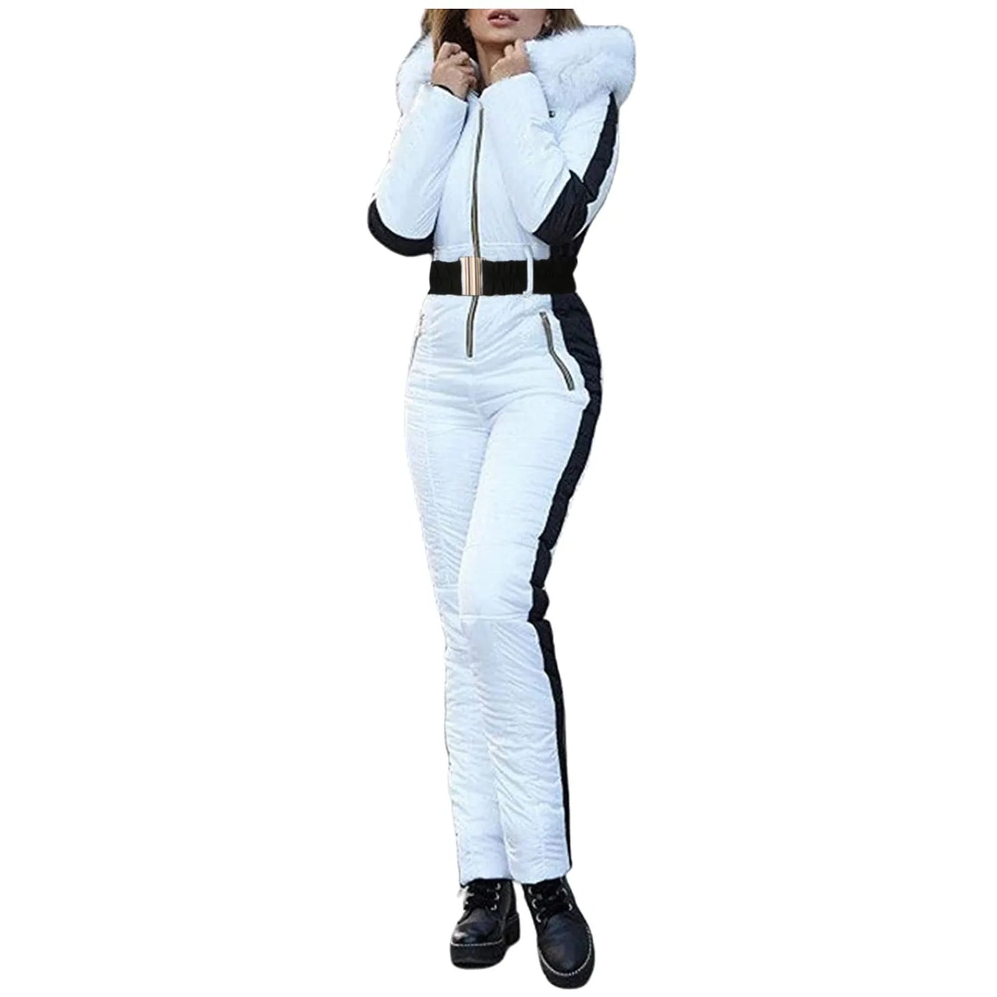 Womens Winter Waterproof Ski Jumpsuit with Fur Collar