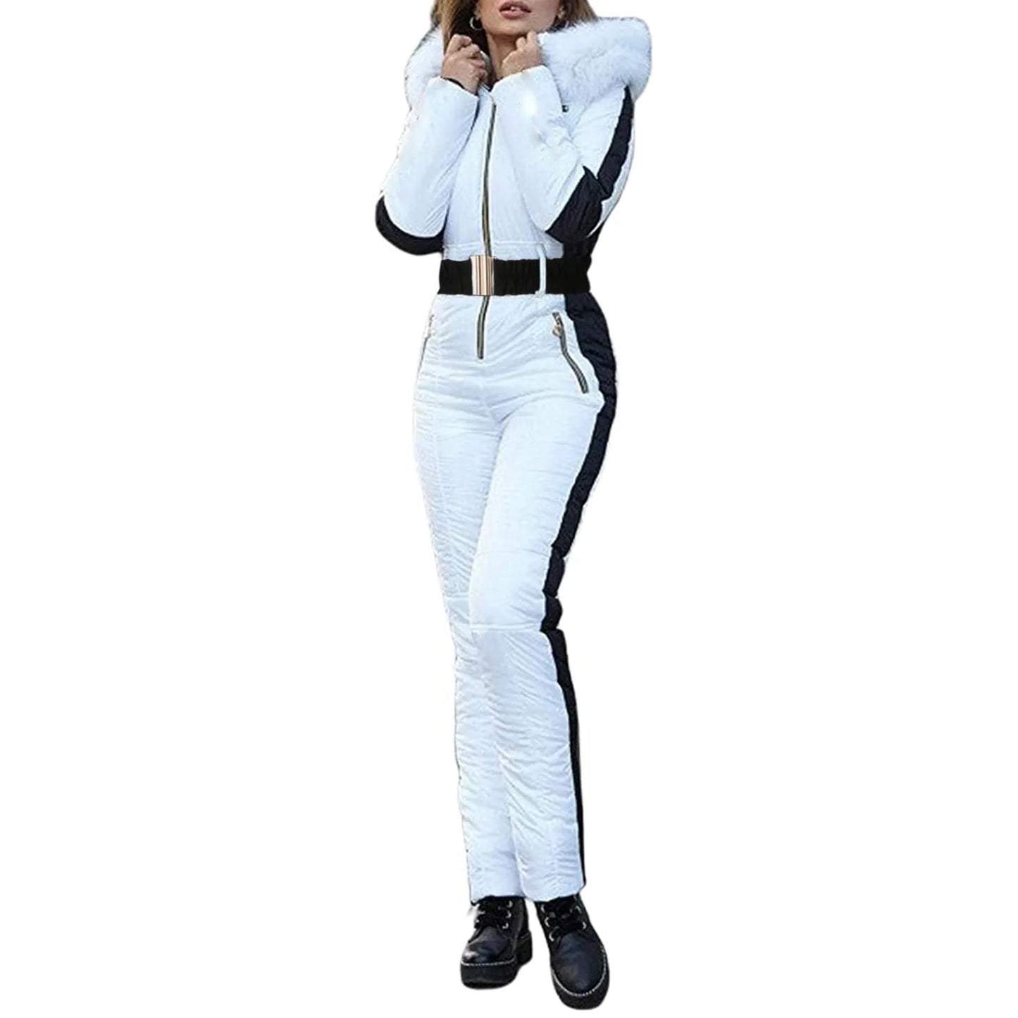 Womens Winter Waterproof Ski Jumpsuit with Fur Collar