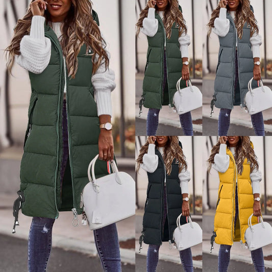 Women Solid Hooded Vest Stylish Sleeveless Jacket