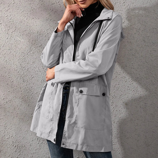 Women's Lightweight Hooded Windbreaker Jacket with Pockets